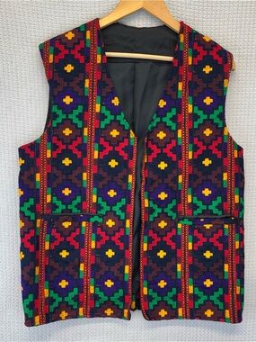 Men's Multicolor Patterned Vest - Tribal Geometric Style